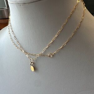 Set of two tiny gold filled paper clip necklaces. One with tiny coin